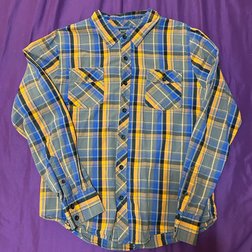 Blue and Yellow Plaid Men's Shirt